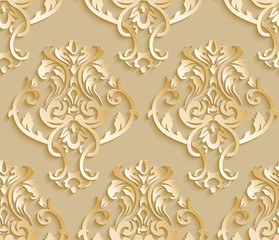 Vector damask seamless pattern background. Elegant luxury texture for wallpapers, backgrounds and page fill. 3D elements with shadows and highlights.