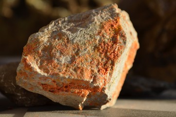 Realgar crystals, arsenic sulfide, scientific sample, Russia, Kamchatka