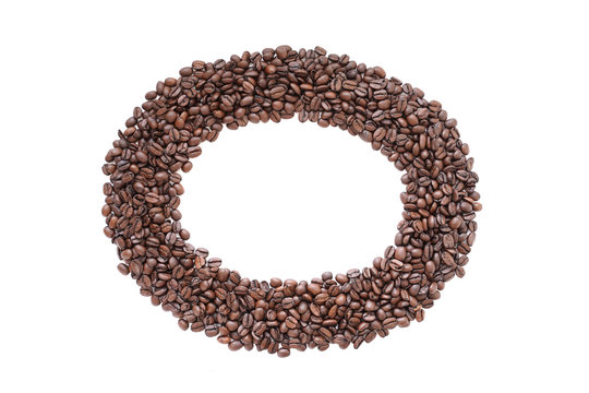 Coffee beans in the form of a ring, on a white background.