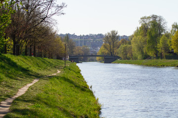 Fototapeta na wymiar Czech river Vltava in Prague and landscape around