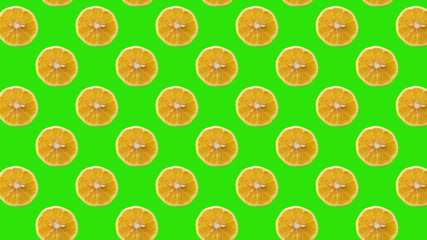 Seamless Pattern with lemon fruit slices on green color background.