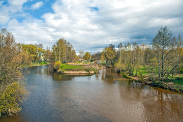 Fototapeta na wymiar The place where the Lubya (Luppa) flows into the Okhta River. St. Petersburg. Russia