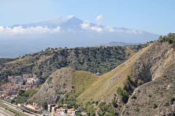 Etna, Sicily, view of the mountains and hills, Mediterranean landscape, the coast of eastern Sicily