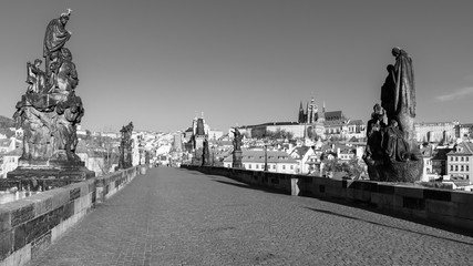 Obraz premium Prague Castle view from Charles Bridge on sunny spring morning, Praha, Czech Republic