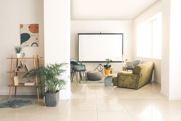 Interior of room with video projector