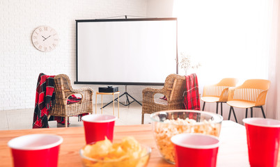 Interior of room with video projector