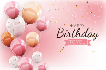 Fototapeta Color Glossy Happy Birthday Balloons Banner Background Vector Illustration obraz