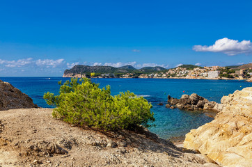 Landscape with rocks over the sea under the sky.Mallorca island