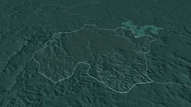 Daejeon, metropolitan city with its capital, zoomed and extruded on the administrative map of South Korea in the conformal Stereographic projection. Animation 3D