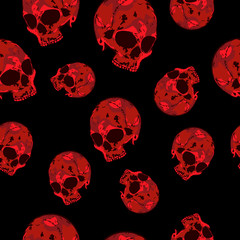 Scary seamless background with skulls.