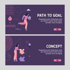 Modern business woman tasks - how to achieve goals and working on succesful business concept.