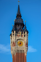 Fototapeta na wymiar Belfry tower in Calais, France - built in Flemish Renaissance architectural style