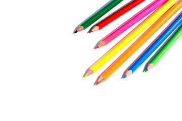 Multi colored pencils isolated on the white background.