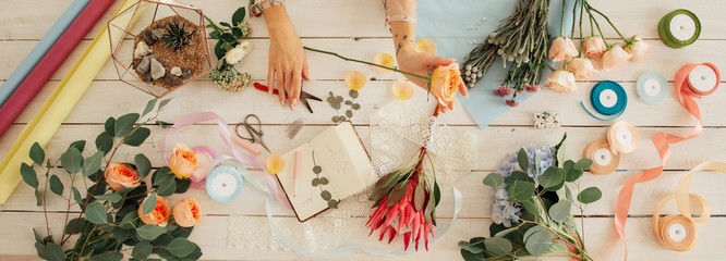 Flatlay floral pattern hand 
