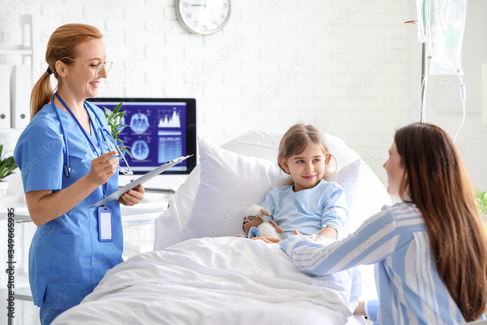 Poster Mother visiting her little daughter in hospital