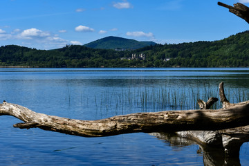 The Benedictine monastery in Maria Laach with the Laacher See on a beautiful spring day