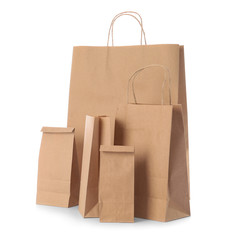 Paper bags on white background