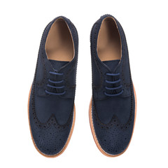 Suede classic men's lace-up shoes (also known as derby, gibson or tips) isolated on white background