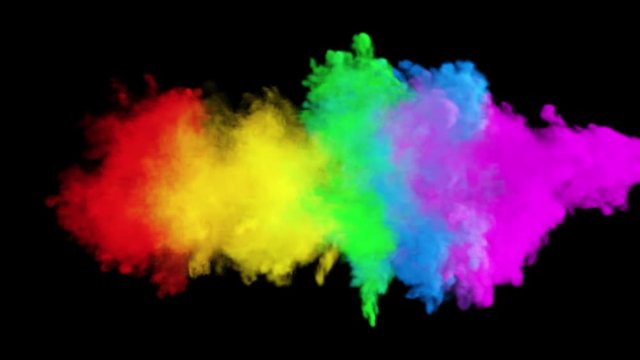 Multicolored colorful rainbow smoke. An explosion of liquid multi-colored ink. VFX animation with an alpha channel.