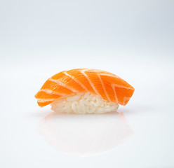 Top view sushi on white background