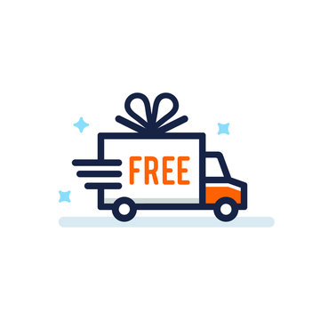 free shipping icon logo delivery cargo truck with prize ribbon vector in trendy line illustration