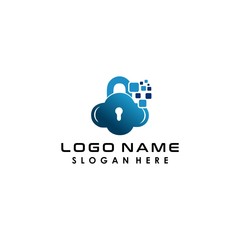 logo design technology cloud concept with lock system data in blue colour 