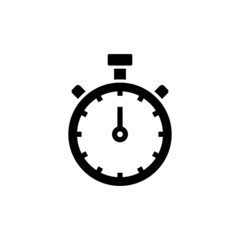 Stopwatch icon, timer pictogram, Chronometer symbol in black flat shape design on white background