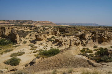 Rock formations in a desert. Bardenas Reales, Castildetierra, Navarre, Spain