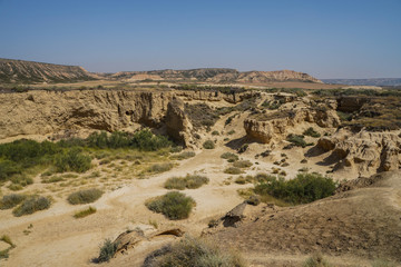 Rock formations in a desert. Bardenas Reales, Castildetierra, Navarre, Spain