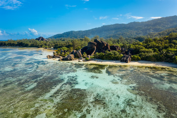 Anse Source D'Argent in La Digue Island - Seychelles aerial view