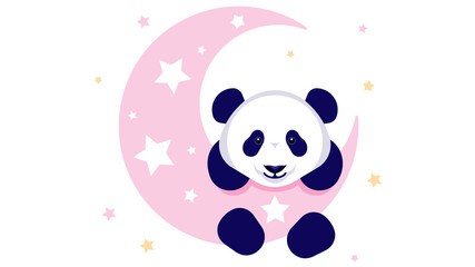 Cute panda on the moon. Cartoon illustration.