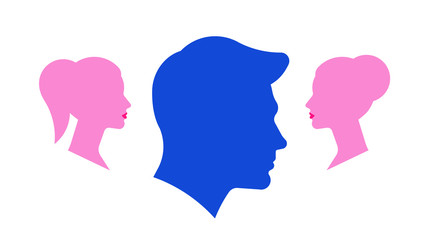 Love triangle. Silhouettes of a man and two women. The concept of a love triangle. Vector illustration.
