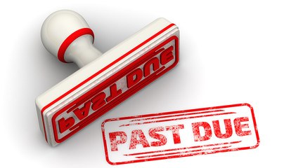 Past due. The white seal and red imprint with text PAST DUE on white surface. 3D illustration