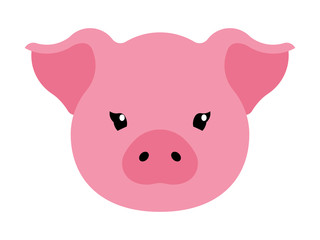Pink pig. Vector head of a domestic pig. Flat style.