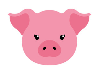 Pink pig. Vector head of a domestic pig. Flat style.