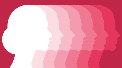 Female faces abstract background . Silhouettes of abstract faces  on pink background. Gradient effect.