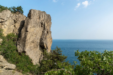 Fototapeta na wymiar Picturesque cliff with sea view. Blue color of the sea, Black Sea Coast