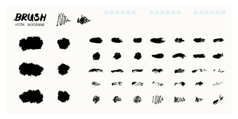 Abstract black paint bold art brush texture set, hand drawn stroke on white background. Grunge modern icon kit on white background isolated vector