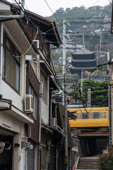 Fototapeta na wymiar Cityscape of Onomichi. The city is known for many temples. Hiroshima Prefecture, Japan