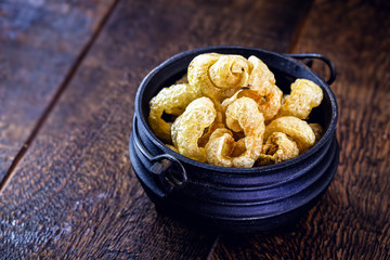 cracker and salted pork cracker for appetizer, food from brazil.