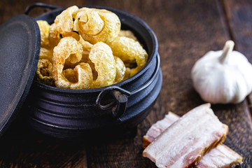 cracker and salted pork cracker for appetizer, food from brazil.