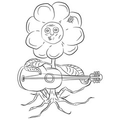 Vector illustration flat design. Doodle flower with a guitar.