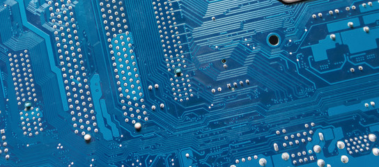 Modern printed circuit board, electronic circuit board, textolite. Background banner. Electronic...