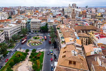 Panoramic view of the city of Valencia from the tower of the Valencia Cathedral