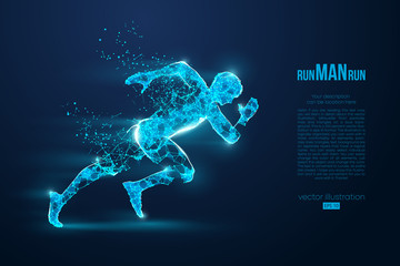 Abstract silhouette of a wireframe running athlete, man on the blue background. Athlete runs sprint and marathon. Convenient organization of eps file. Vector illustration. Thanks for watching - obrazy, fototapety, plakaty