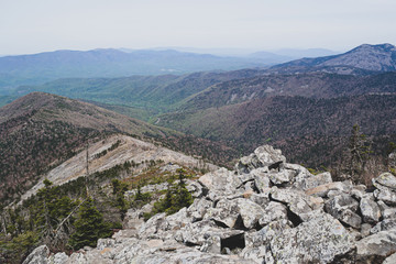 Fototapeta na wymiar Top view from the top of Pidan Mountain - Mount LivadIyskaya. Russia, Primorsky Krai. Megaliths in Russia