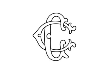 CC victorian monogram logo. Vintage logotype initials C. Black and white floral capital