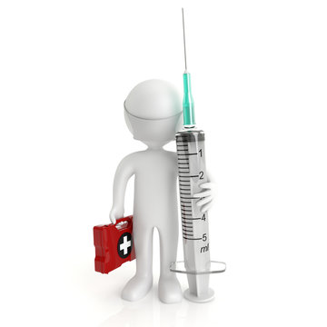 3d white people with a medical syringe, isolated white background, 3d image