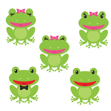 Cartoon frog vector illustration images set