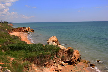 Beautiful wild Beach Fontanka  near Odessa. Yellow and red sandstone cliffs are located on the...